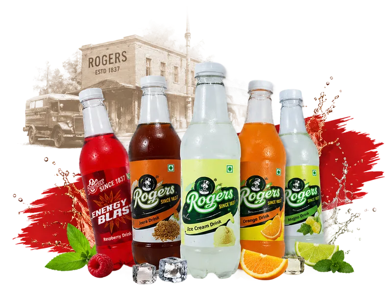 Rogers soft drink bottles - heritage beverage brand in India since 1837 Rogers soft drink bottles - heritage beverage brand in India since 1837