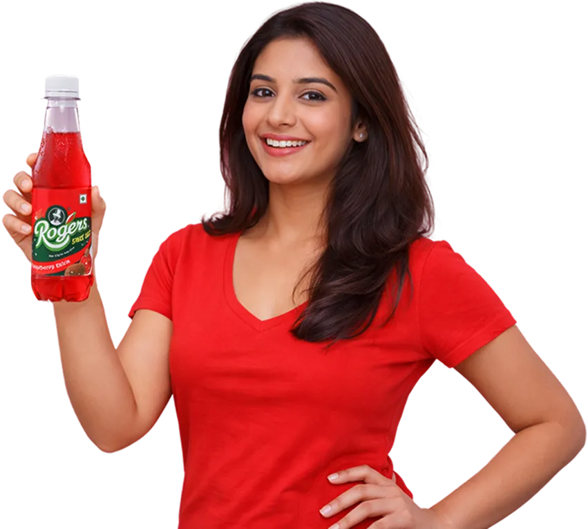 Woman holding Rogers soda bottle